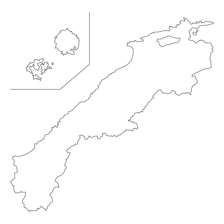 島根県の地図（詳細版・リアル）のイラスト【線のみ】透過PNG