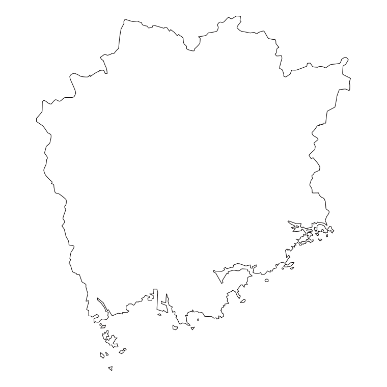 岡山県の地図（詳細版・リアル）のイラスト【線のみ】透過PNG