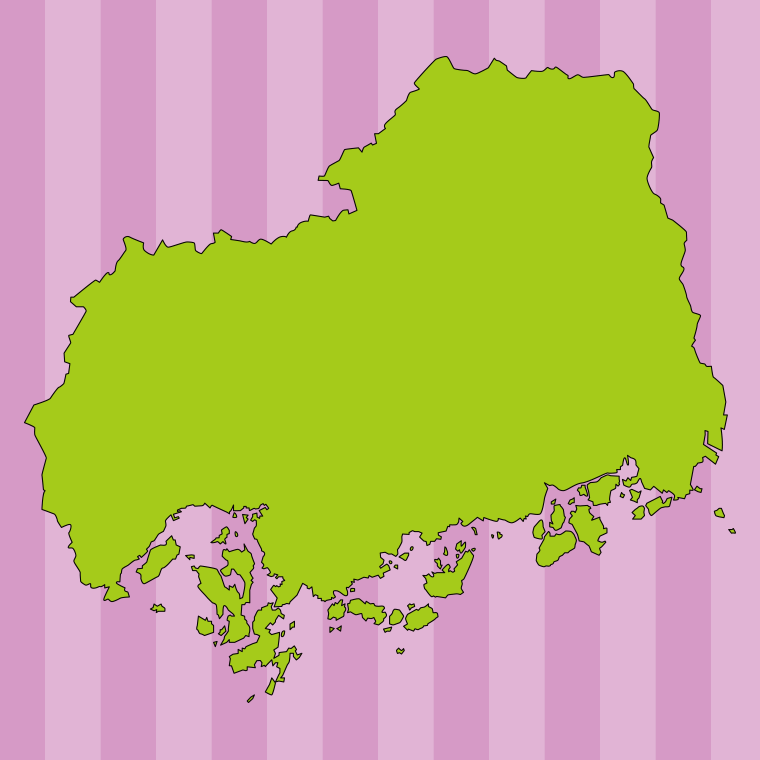 広島県の地図（詳細版・リアル）のイラスト【色、背景あり】PNG