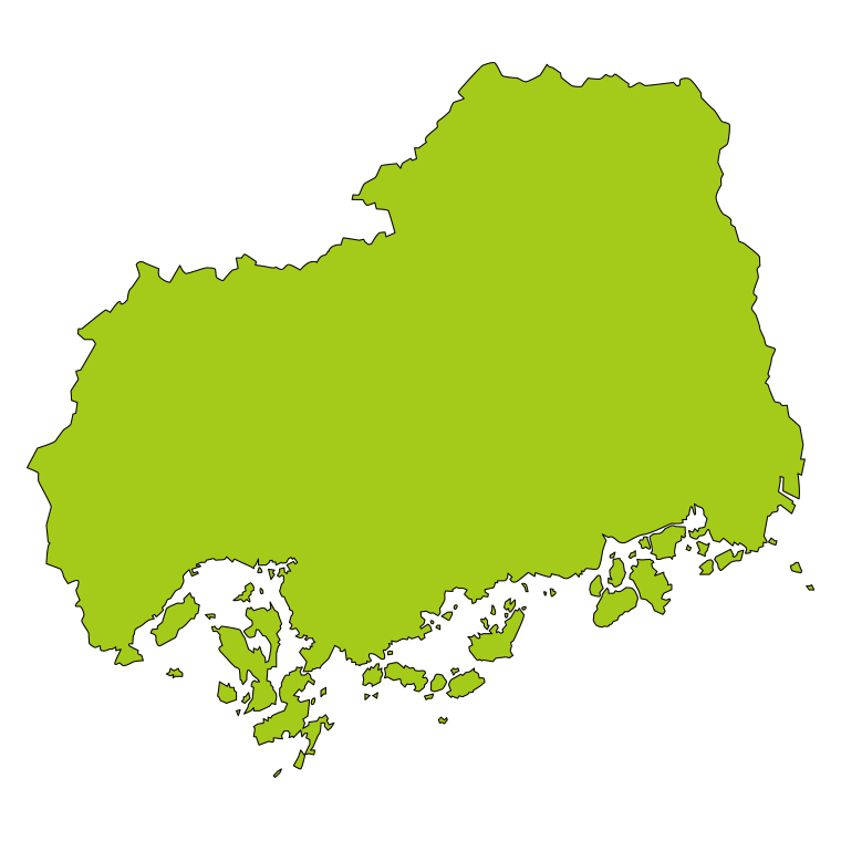 広島県の地図（詳細版・リアル）のイラスト【色あり、背景なし】透過PNG