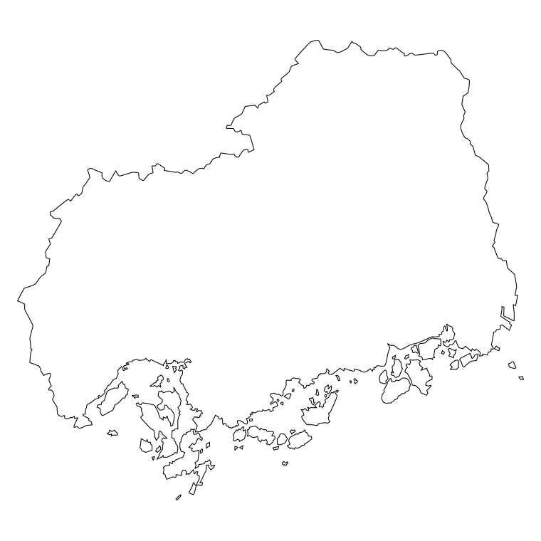 広島県の地図（詳細版・リアル）のイラスト【線のみ】透過PNG