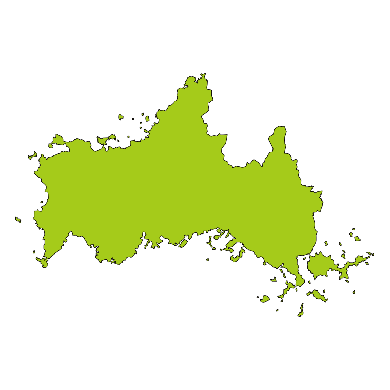 山口県の地図（詳細版・リアル）のイラスト【色あり、背景なし】透過PNG