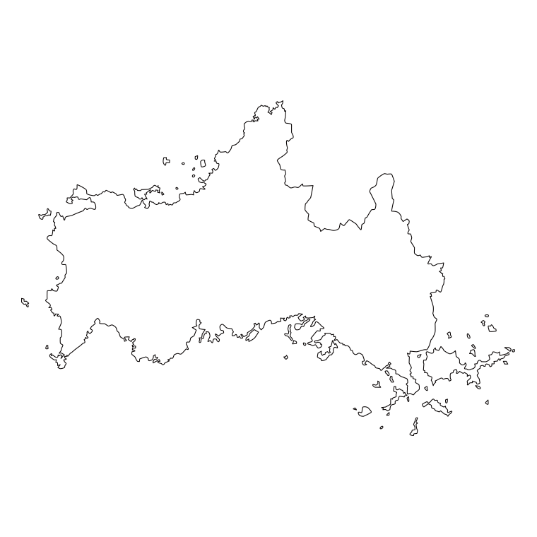 山口県の地図（詳細版・リアル）のイラスト【線のみ】透過PNG