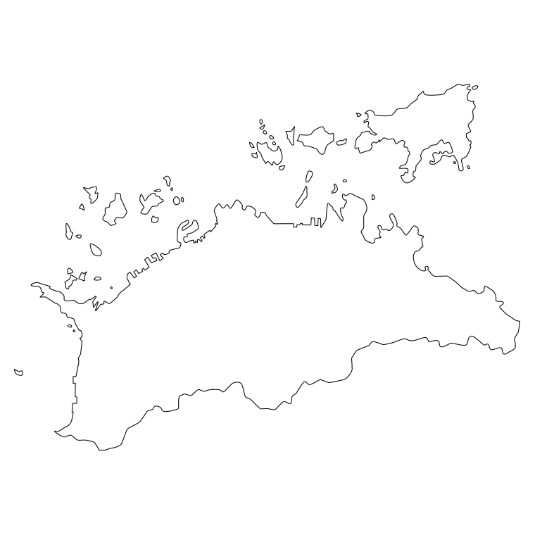 香川県の地図（詳細版・リアル）のイラスト【線のみ】透過PNG