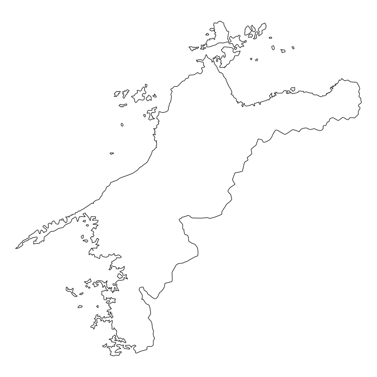 愛媛県の地図（詳細版・リアル）のイラスト【線のみ】透過PNG