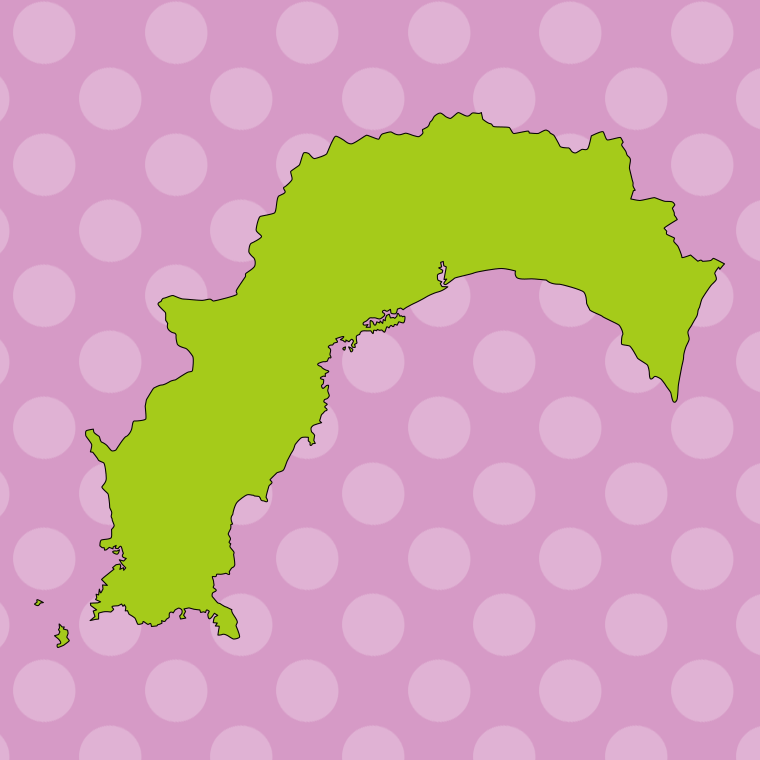 高知県の地図（詳細版・リアル）のイラスト【色、背景あり】PNG