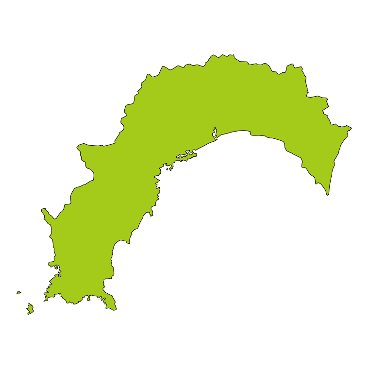 高知県の地図（詳細版・リアル）のイラスト【色あり、背景なし】透過PNG