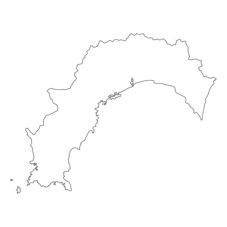 高知県の地図（詳細版・リアル）のイラスト【線のみ】透過PNG