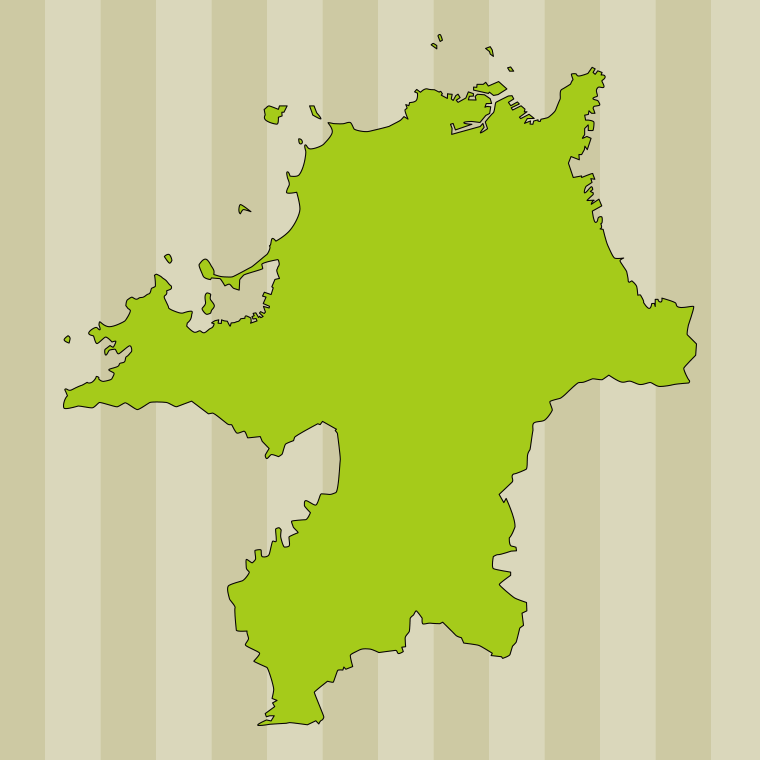 福岡県の地図（詳細版・リアル）のイラスト【色、背景あり】PNG