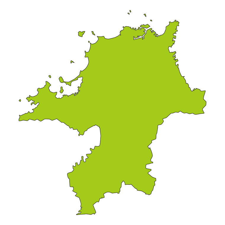 福岡県の地図（詳細版・リアル）のイラスト【色あり、背景なし】透過PNG