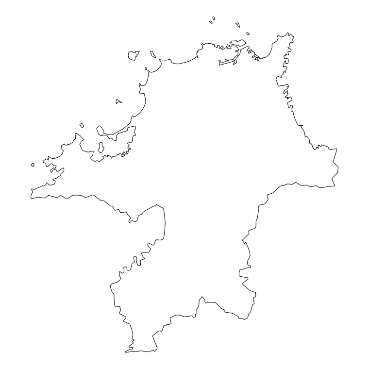福岡県の地図（詳細版・リアル）のイラスト【線のみ】透過PNG