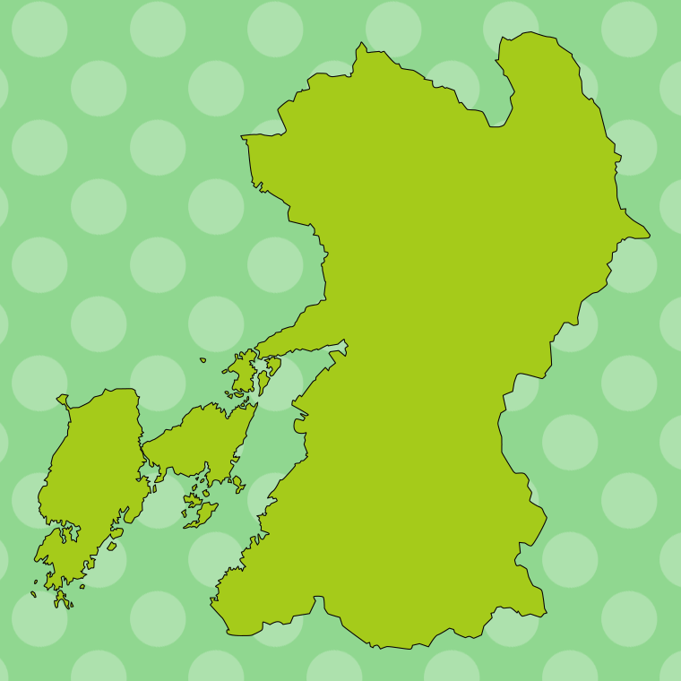 熊本県の地図（詳細版・リアル）のイラスト【色、背景あり】PNG