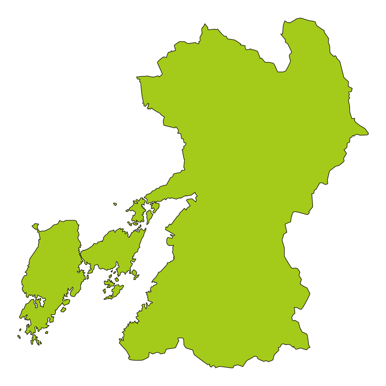 熊本県の地図（詳細版・リアル）のイラスト【色あり、背景なし】透過PNG