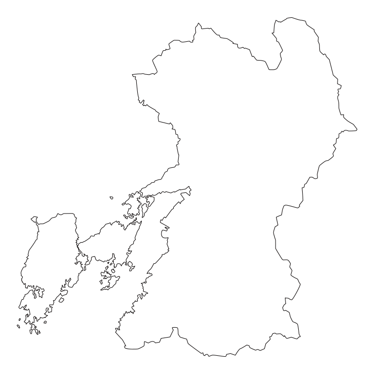 熊本県の地図（詳細版・リアル）のイラスト【線のみ】透過PNG