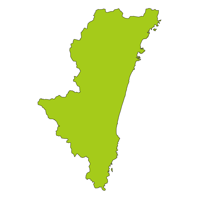 宮崎県の地図（詳細版・リアル）のイラスト【色あり、背景なし】透過PNG