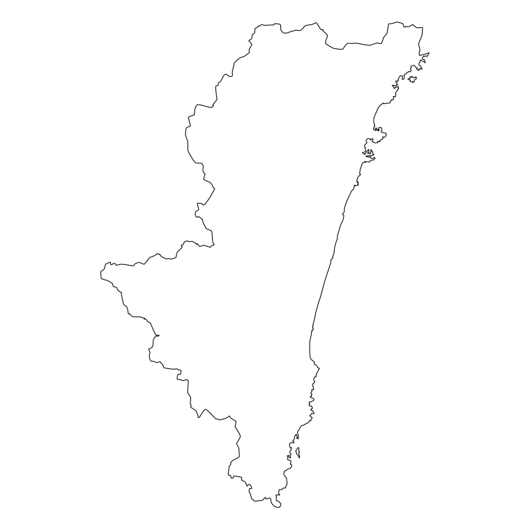 宮崎県の地図（詳細版・リアル）のイラスト【線のみ】透過PNG