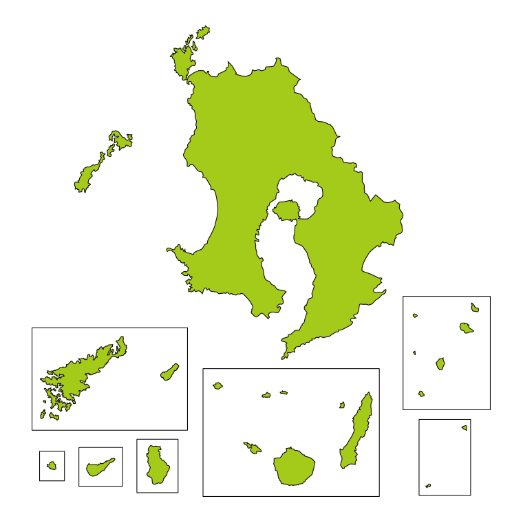 鹿児島県の地図（詳細版・リアル）のイラスト【色あり、背景なし】透過PNG