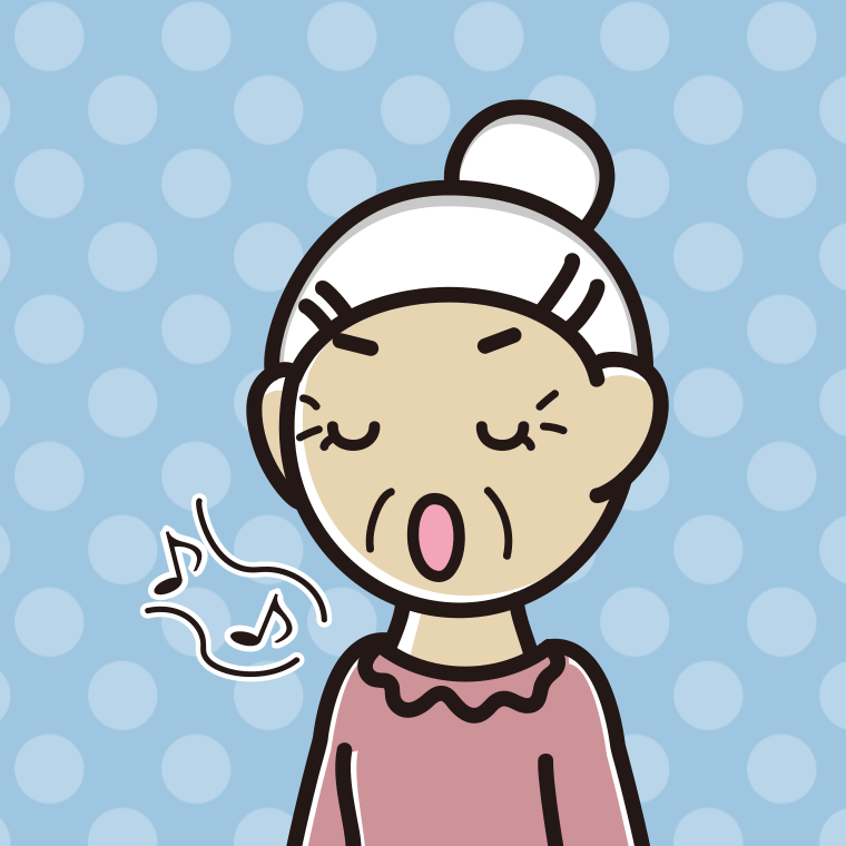 歌うおばあさんのイラスト【色、背景あり】PNG