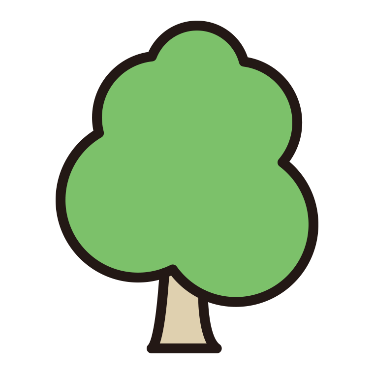 木のイラスト05（定番もこもこ）【色あり、背景なし】透過PNG