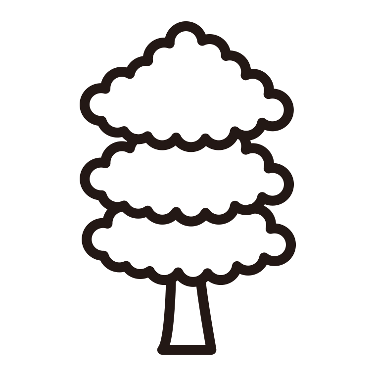 木のイラスト11（3段もこもこ）【線のみ】透過PNG