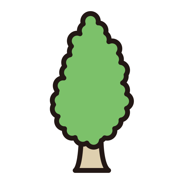 木のイラスト13（スマートもこもこ・炎型）【色あり、背景なし】透過PNG