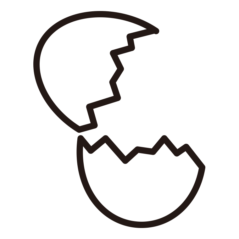 卵（たまご）のイラスト06（上の殻が外れる瞬間）【線のみ】透過PNG