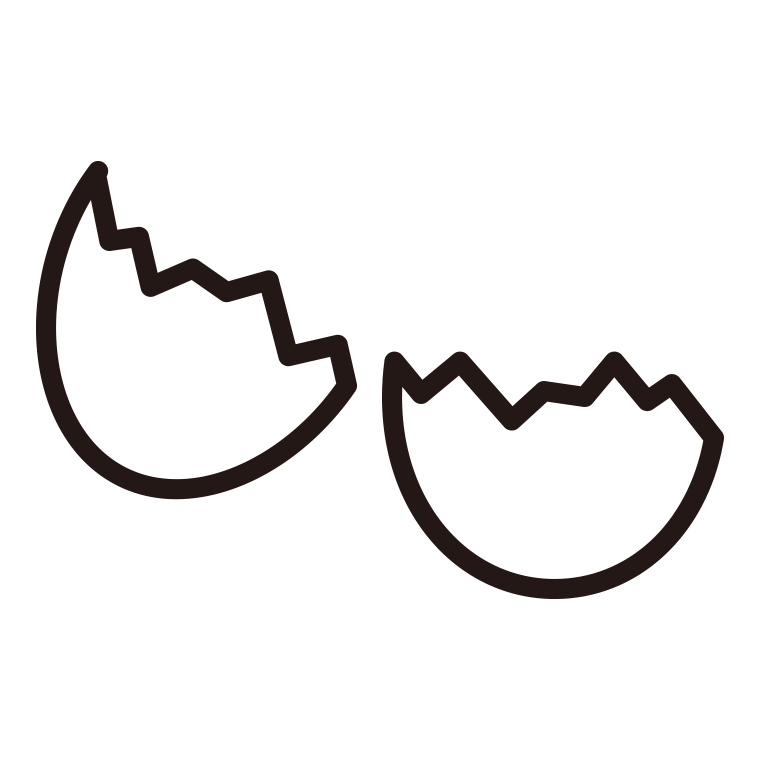 卵（たまご）のイラスト08（コロンと転がる殻のパーツ）【線のみ】透過PNG