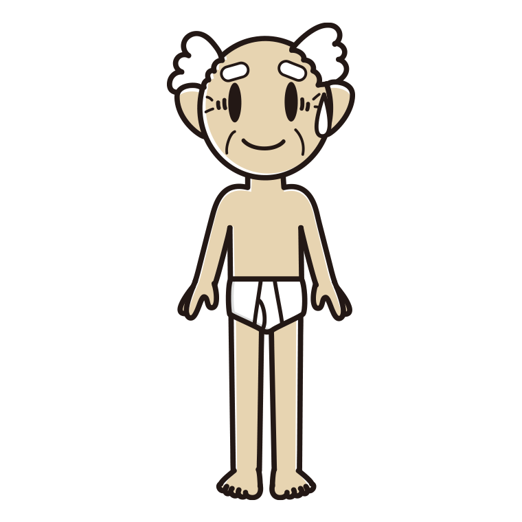 インナーウェアの着用例イラスト（苦笑いするおじいさん）【色あり、背景なし】透過PNG