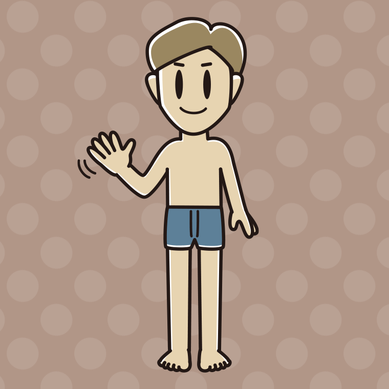 インナーウェアの着用例イラスト（手を振る男性）【色、背景あり】PNG