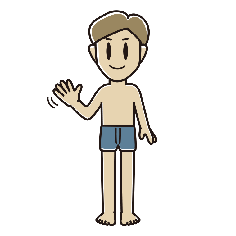 インナーウェアの着用例イラスト（手を振る男性）【色あり、背景なし】透過PNG