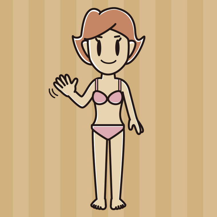 インナーウェアの着用例イラスト（手を振る女性）【色、背景あり】PNG