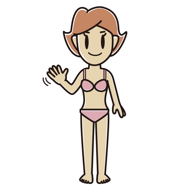 インナーウェアの着用例イラスト（手を振る女性）【色あり、背景なし】透過PNG