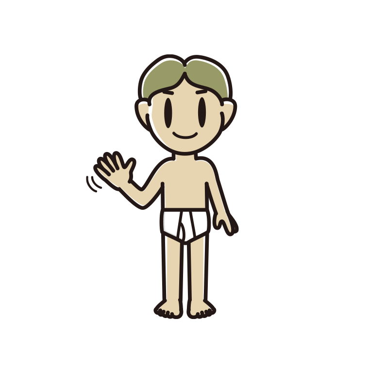 インナーウェアの着用例イラスト（手を振る小学生男子）【色あり、背景なし】透過PNG