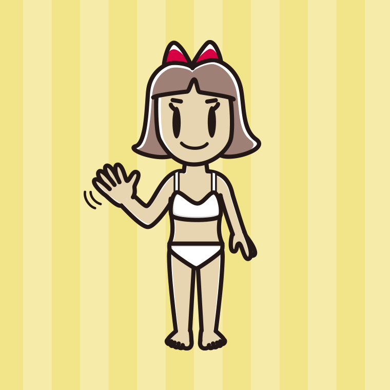 インナーウェアの着用例イラスト（手を振る小学生女子）【色、背景あり】PNG