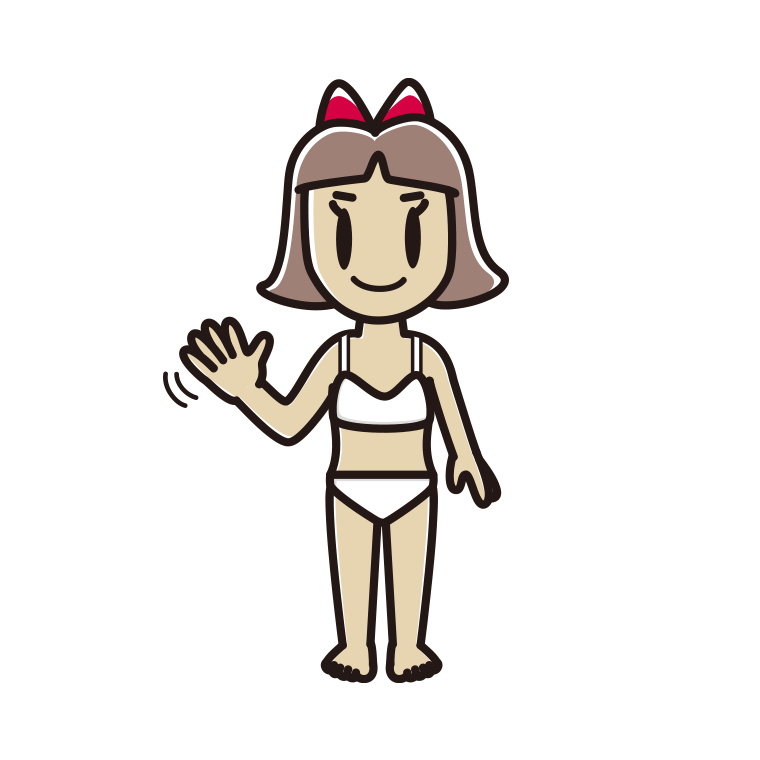 インナーウェアの着用例イラスト（手を振る小学生女子）【色あり、背景なし】透過PNG