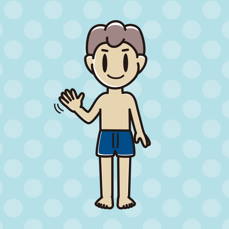 インナーウェアの着用例イラスト（手を振る男子中学生）【色、背景あり】PNG