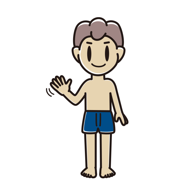 インナーウェアの着用例イラスト（手を振る男子中学生）【色あり、背景なし】透過PNG