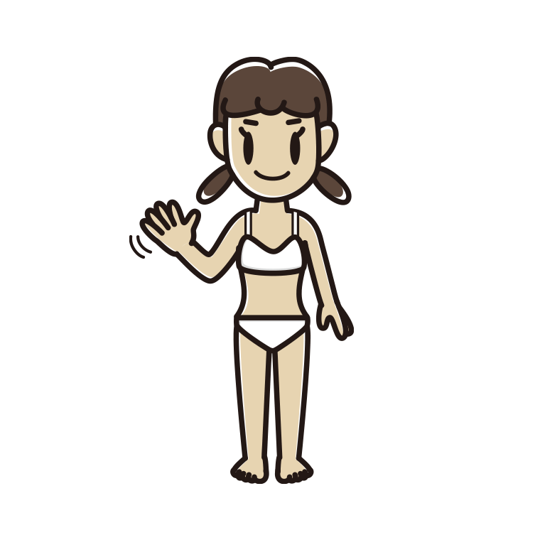 インナーウェアの着用例イラスト（手を振る女子中学生）【色あり、背景なし】透過PNG
