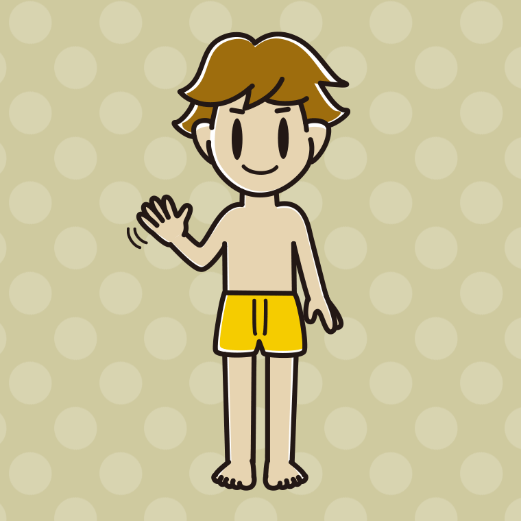 インナーウェアの着用例イラスト（手を振る男子高校生）【色、背景あり】PNG