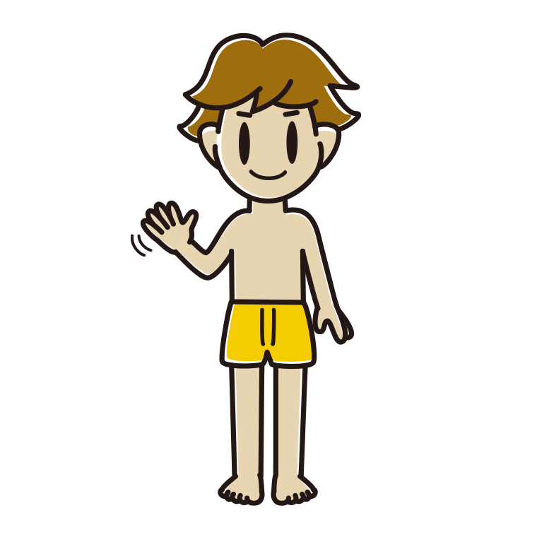 インナーウェアの着用例イラスト（手を振る男子高校生）【色あり、背景なし】透過PNG