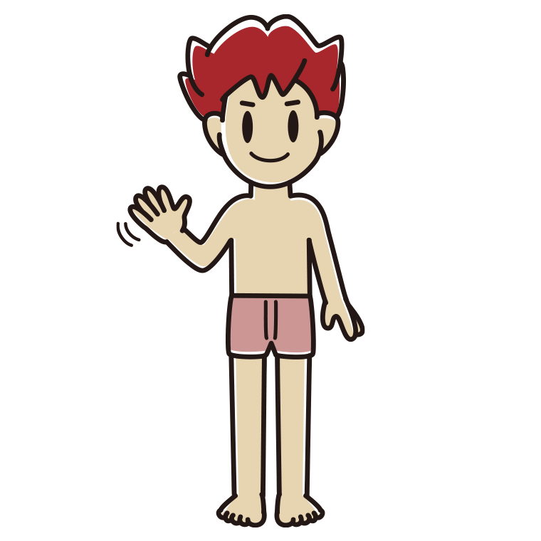 インナーウェアの着用例イラスト（手を振る男子大学生）【色あり、背景なし】透過PNG