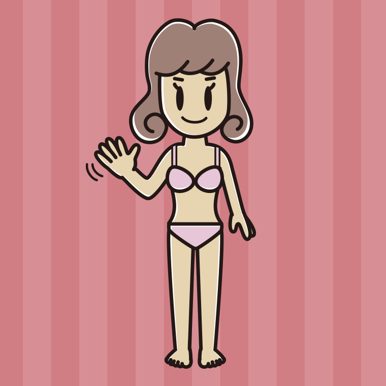 インナーウェアの着用例イラスト（手を振る女子大学生）【色、背景あり】PNG