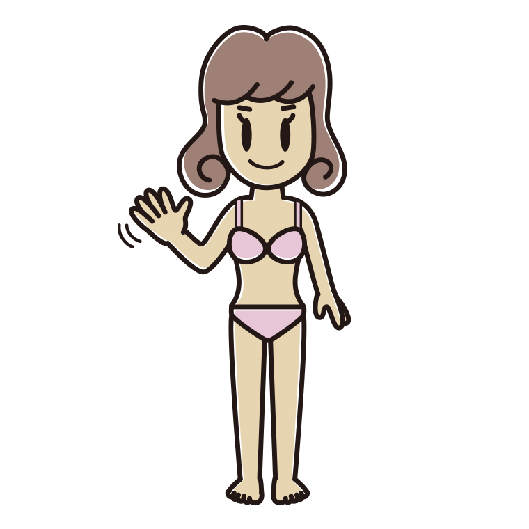 インナーウェアの着用例イラスト（手を振る女子大学生）【色あり、背景なし】透過PNG