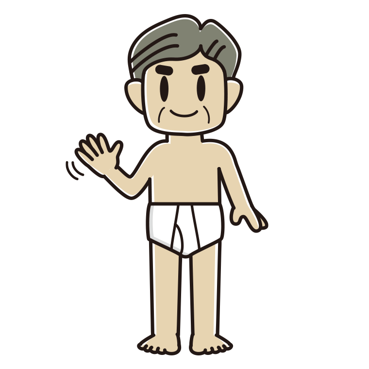 インナーウェアの着用例イラスト（手を振るおじさん）【色あり、背景なし】透過PNG