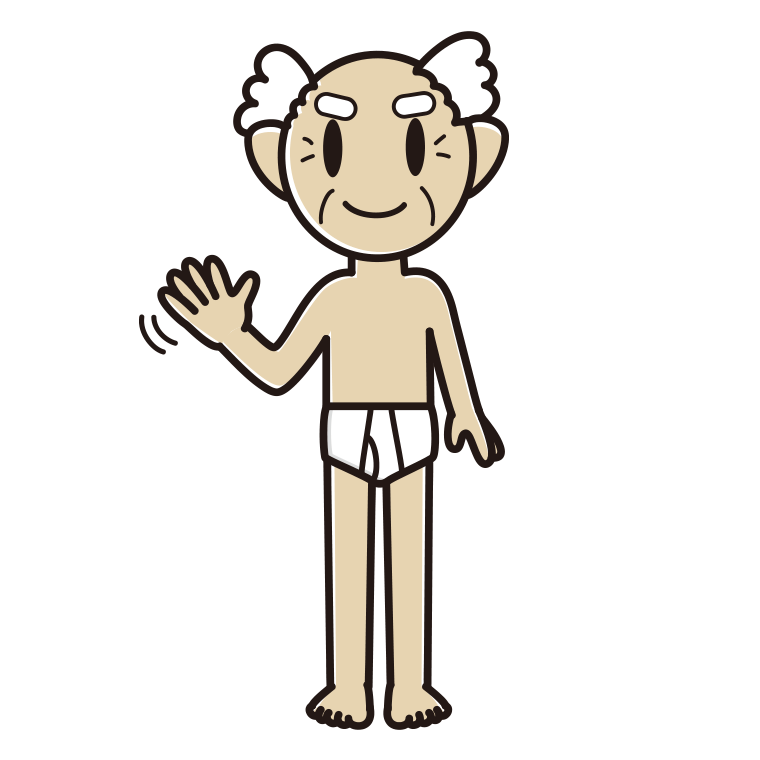 インナーウェアの着用例イラスト（手を振るおじいさん）【色あり、背景なし】透過PNG
