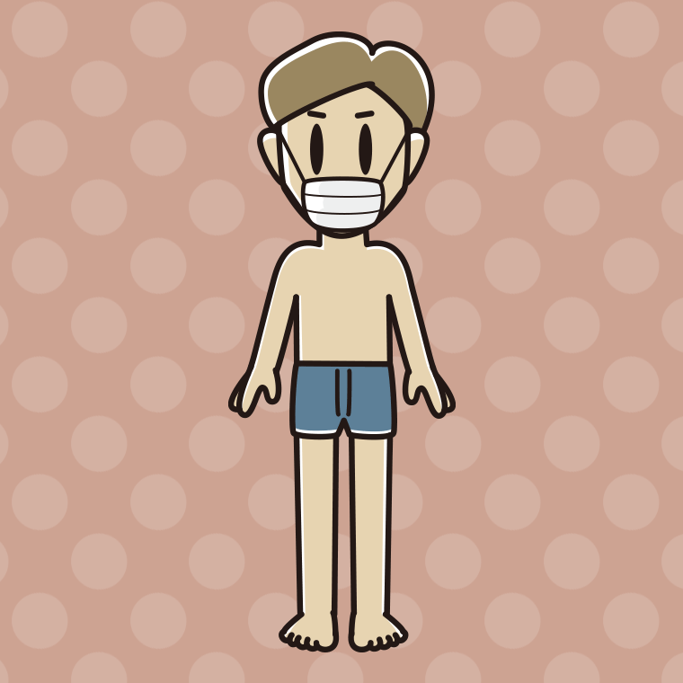 インナーウェアの着用例イラスト（マスクをする男性）【色、背景あり】PNG