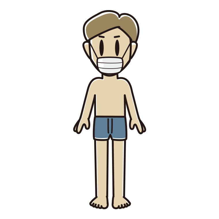 インナーウェアの着用例イラスト（マスクをする男性）【色あり、背景なし】透過PNG