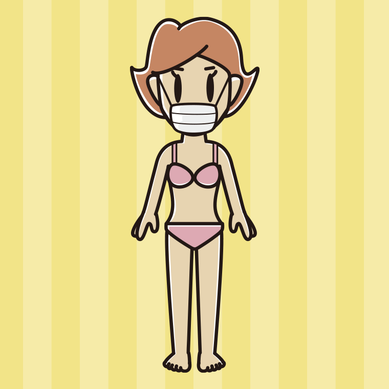 インナーウェアの着用例イラスト（マスクをする女性）【色、背景あり】PNG