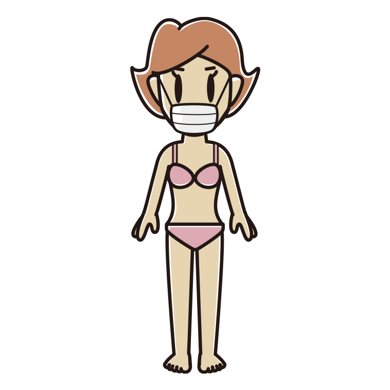 インナーウェアの着用例イラスト（マスクをする女性）【色あり、背景なし】透過PNG