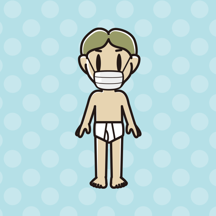 インナーウェアの着用例イラスト（マスクをする小学生男子）【色、背景あり】PNG